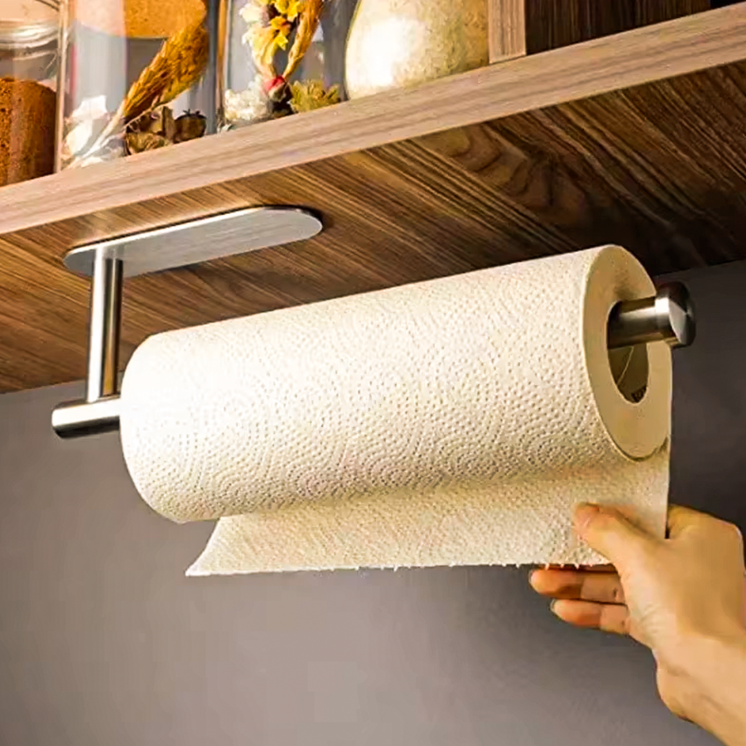 Suporte de Papel Toalha Autoadesivo em Aço Inoxidável – Organização e Praticidade para Cozinha e Banheiro