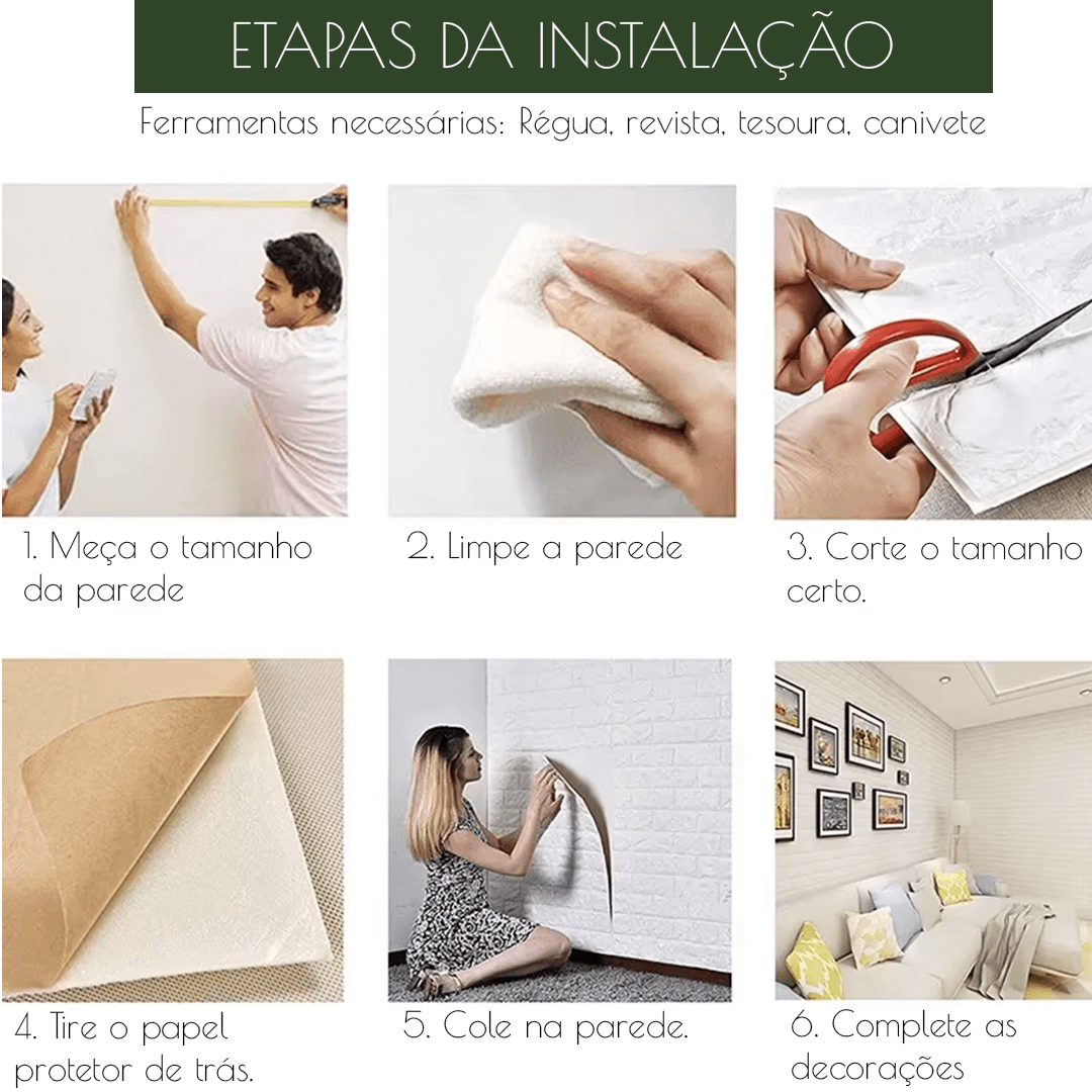 Adesivos de Parede 3D Efeito Tijolo – Feito Em Casa™ - Feito em Casa