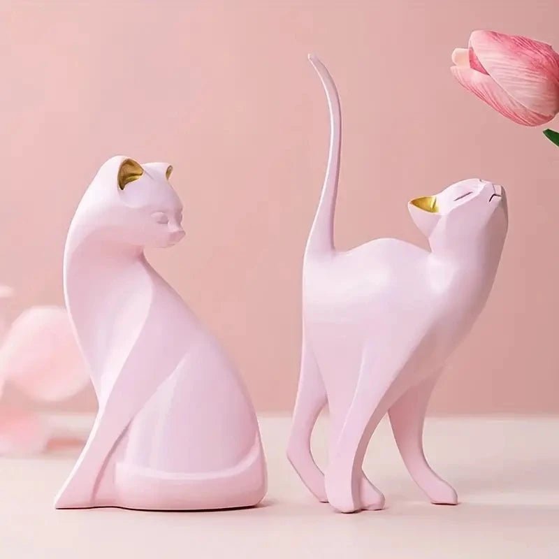 Escultura de Casal de Gatos em Resina - Feito Em Casa - Feito em Casa