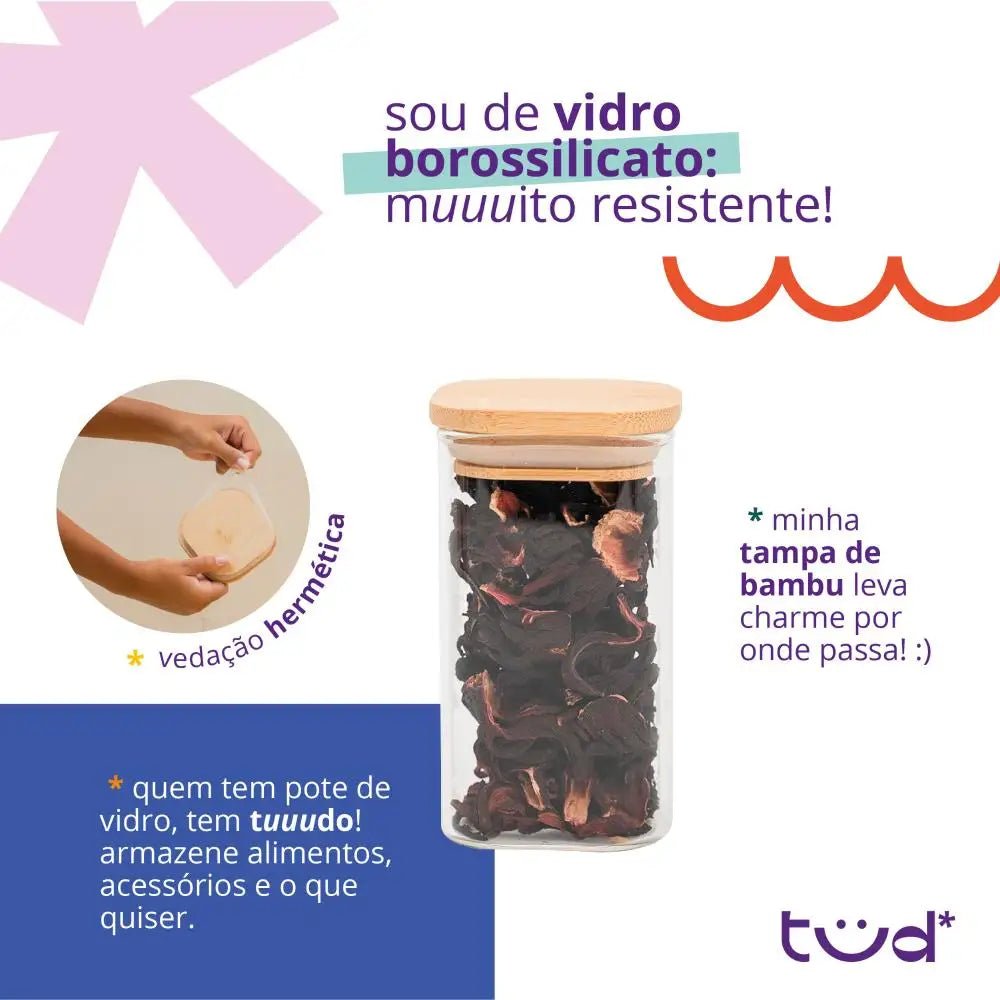 Kit de Potes de Vidro Herméticos com Tampa de Bambu (6 peças) - Feito Em Casa - Feito em Casa