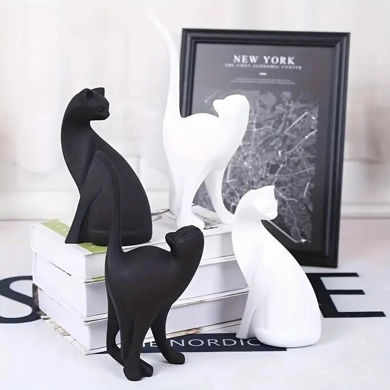 Escultura de Casal de Gatos em Resina - Feito Em Casa - Feito em Casa